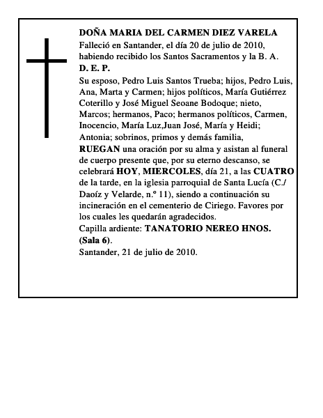 DOÑA MARIA DEL CARMEN DIEZ VARELA