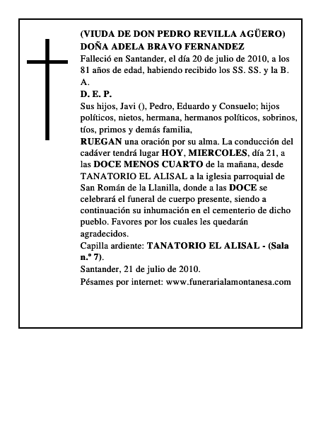 DOÑA ADELA BRAVO FERNANDEZ
