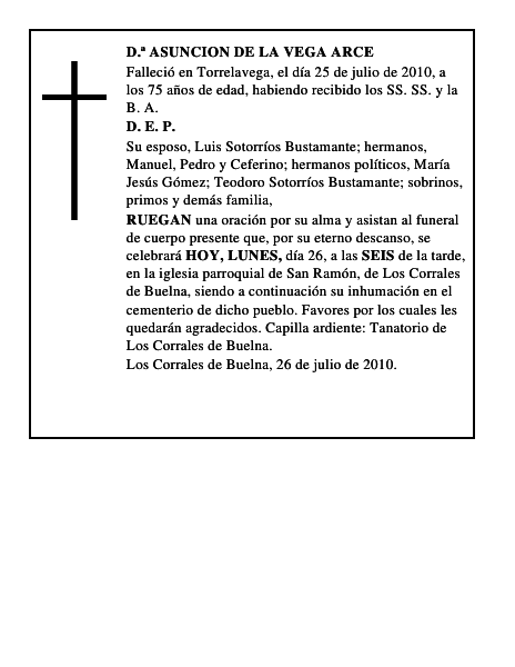 D.ª ASUNCION DE LA VEGA ARCE