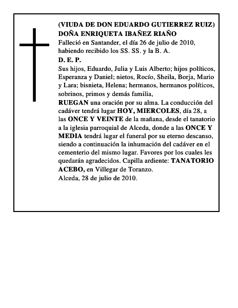 DOÑA ENRIQUETA IBAÑEZ RIAÑO