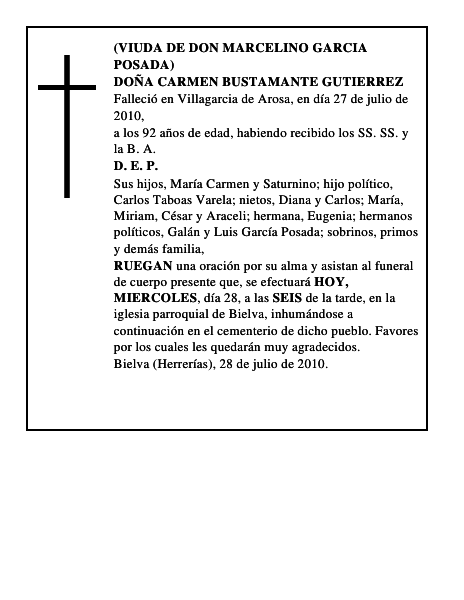 DOÑA CARMEN BUSTAMANTE GUTIERREZ