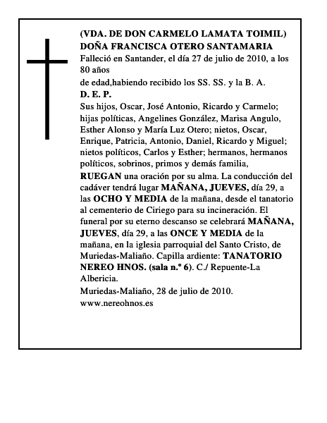 DOÑA FRANCISCA OTERO SANTAMARIA