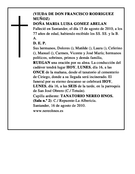 DOÑA MARIA LUISA GOMEZ ABELAN