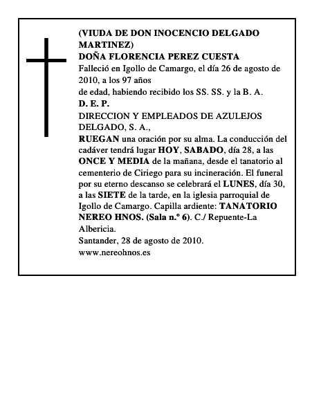DOÑA FLORENCIA PEREZ CUESTA