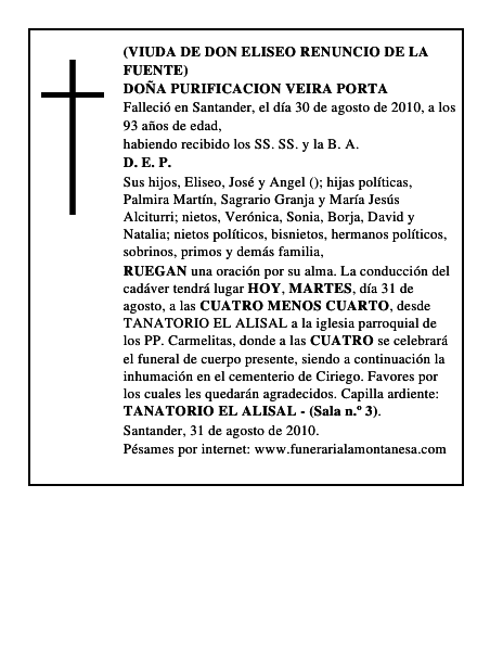 DOÑA PURIFICACION VEIRA PORTA