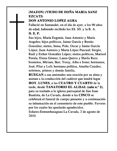 DON ANTONIO LOPEZ AGRA