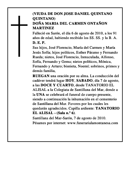 DOÑA MARIA DEL CARMEN ONTAÑON MARTINEZ