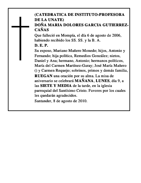 DOÑA MARIA DOLORES GARCIA GUTIERREZ-CAÑAS