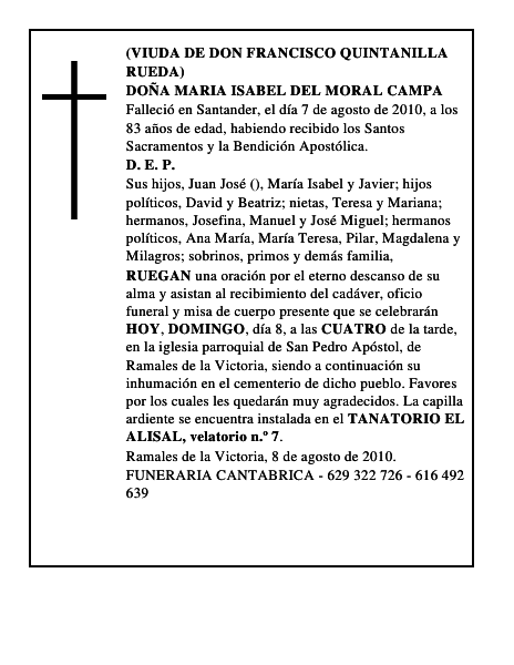 DOÑA MARIA ISABEL DEL MORAL CAMPA