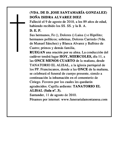 DOÑA ISIDRA ALVAREZ DIEZ