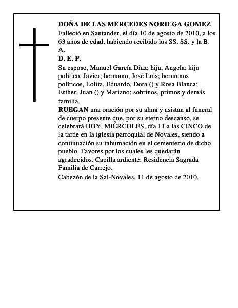 DOÑA DE LAS MERCEDES NORIEGA GOMEZ