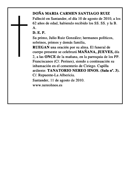 DOÑA MARIA CARMEN SANTIAGO RUIZ