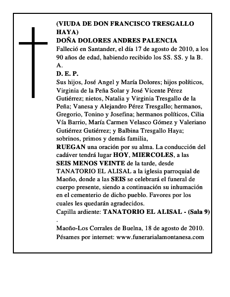 DOÑA DOLORES ANDRES PALENCIA