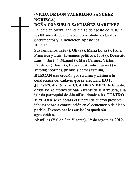 DOÑA CONSUELO SANTIAÑEZ MARTINEZ