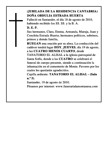DOÑA OBDULIA ESTRADA HUERTA