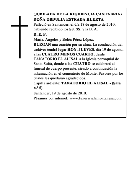 DOÑA OBDULIA ESTRADA HUERTA