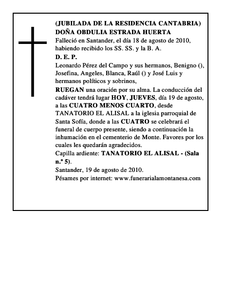 DOÑA OBDULIA ESTRADA HUERTA
