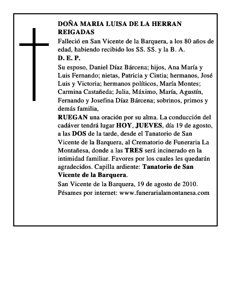 DOÑA MARIA LUISA DE LA HERRAN REIGADAS