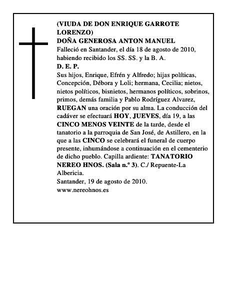 DOÑA GENEROSA ANTON MANUEL