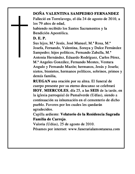 DOÑA VALENTINA SAMPEDRO FERNANDEZ