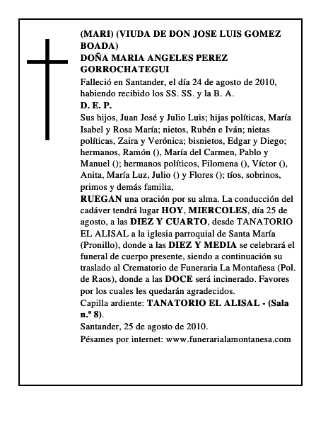 DOÑA MARIA ANGELES PEREZ GORROCHATEGUI