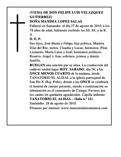 DOÑA MAXIMA LOPEZ SALAS