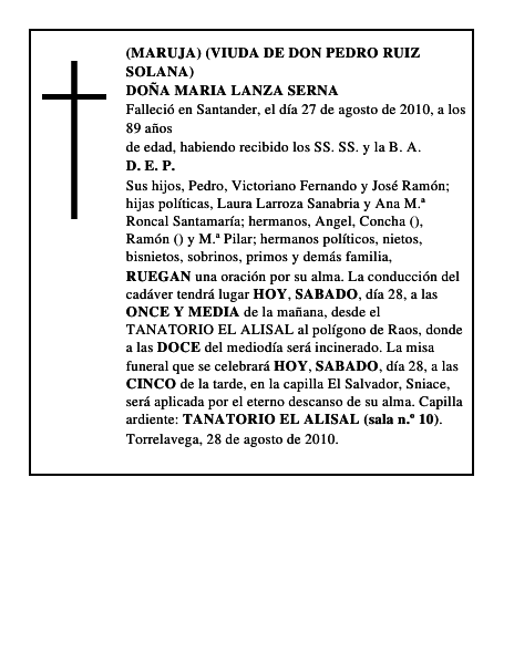 DOÑA MARIA LANZA SERNA
