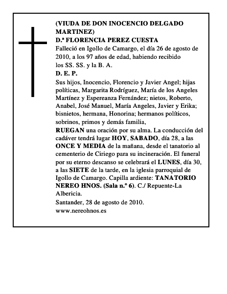D.ª FLORENCIA PEREZ CUESTA