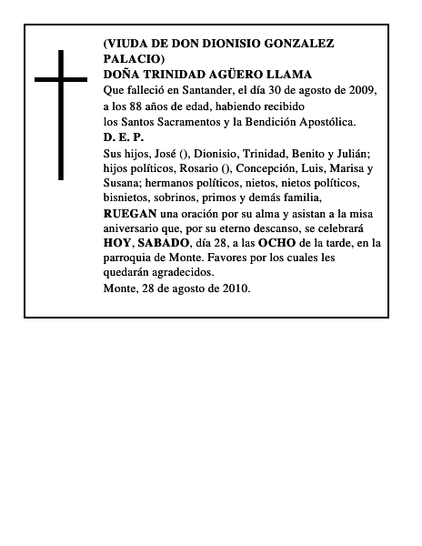 DOÑA TRINIDAD AGÜERO LLAMA