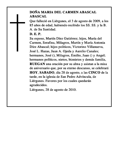 DOÑA MARIA DEL CARMEN ABASCAL ABASCAL