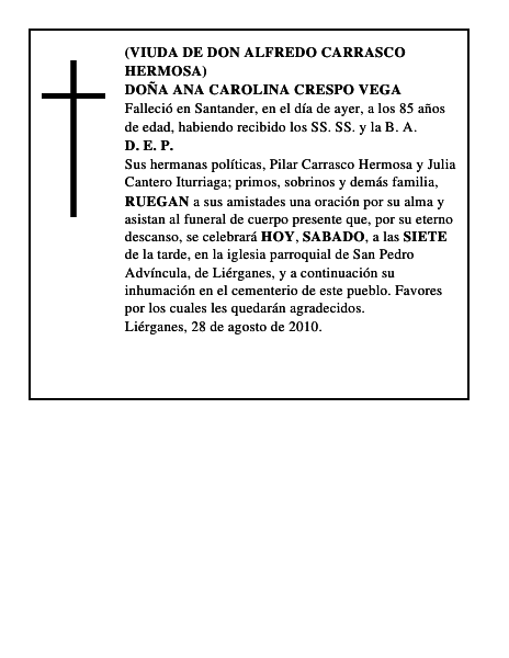 DOÑA ANA CAROLINA CRESPO VEGA