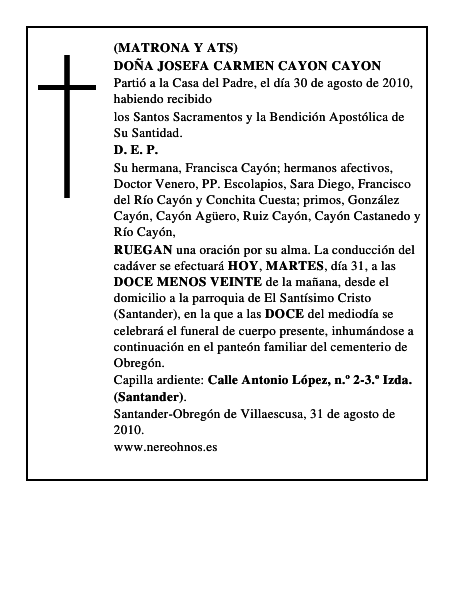 DOÑA JOSEFA CARMEN CAYON CAYON