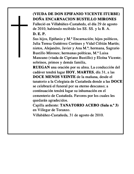 DOÑA ENCARNACION BUSTILLO MIRONES