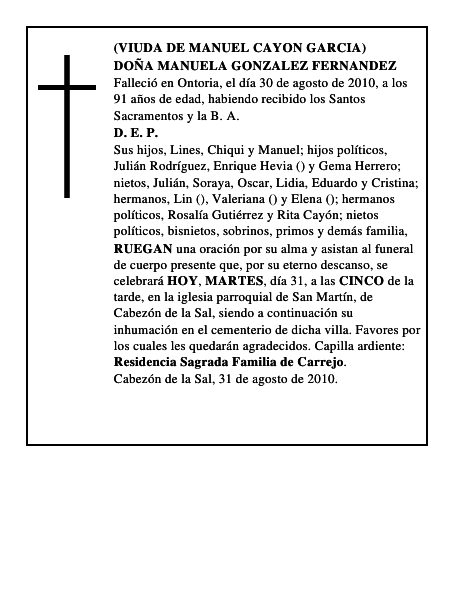 DOÑA MANUELA GONZALEZ FERNANDEZ