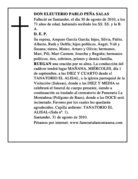 DON ELEUTERIO PABLO PEÑA SALAS