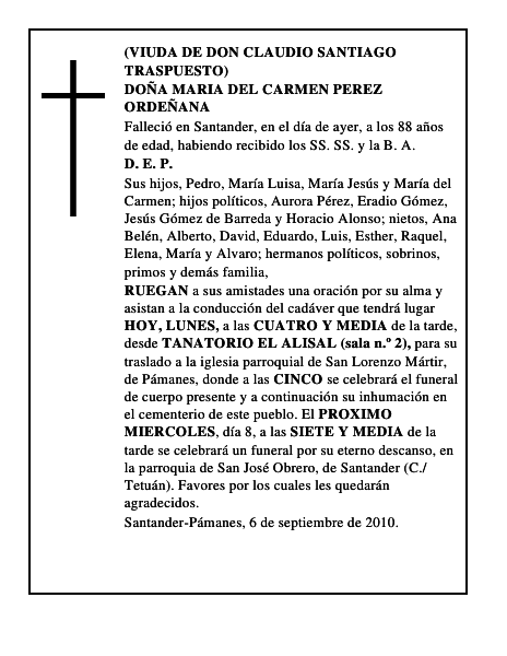 DOÑA MARIA DEL CARMEN PEREZ ORDEÑANA