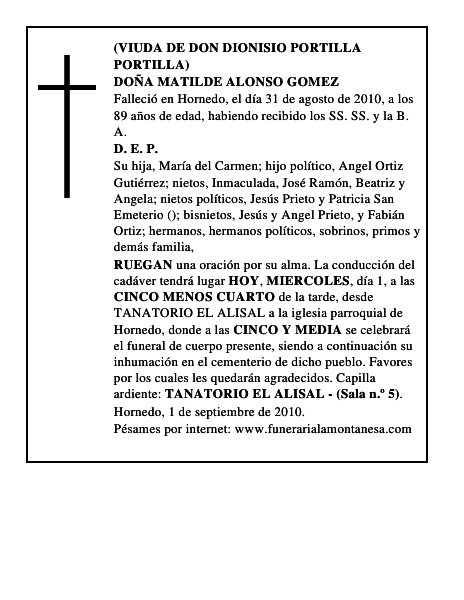 DOÑA MATILDE ALONSO GOMEZ