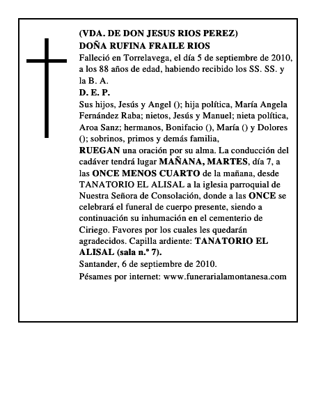 DOÑA RUFINA FRAILE RIOS