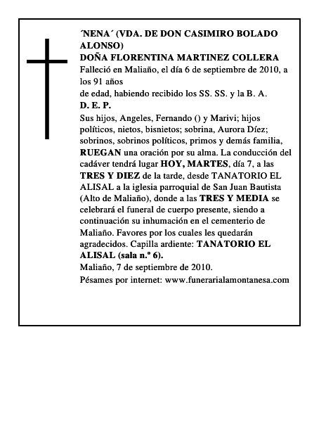 DOÑA FLORENTINA MARTINEZ COLLERA