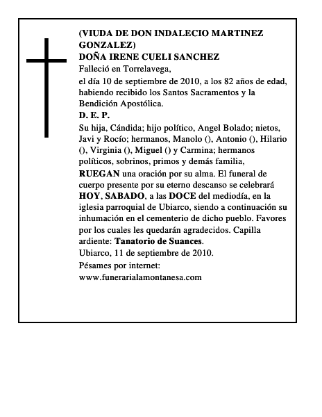 DOÑA IRENE CUELI SANCHEZ