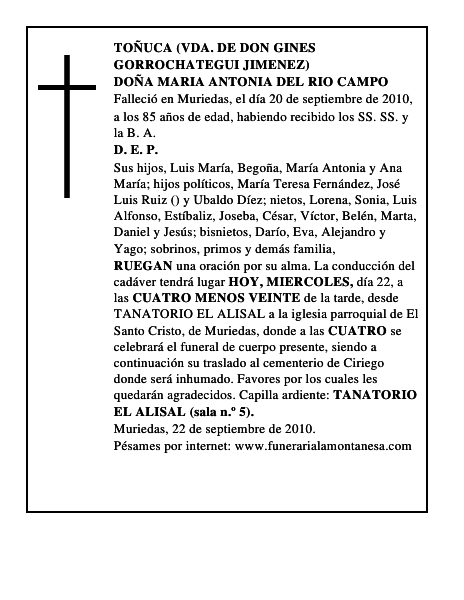 DOÑA MARIA ANTONIA DEL RIO CAMPO