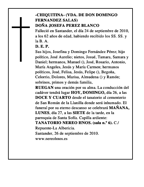 DOÑA JOSEFA PEREZ BLANCO