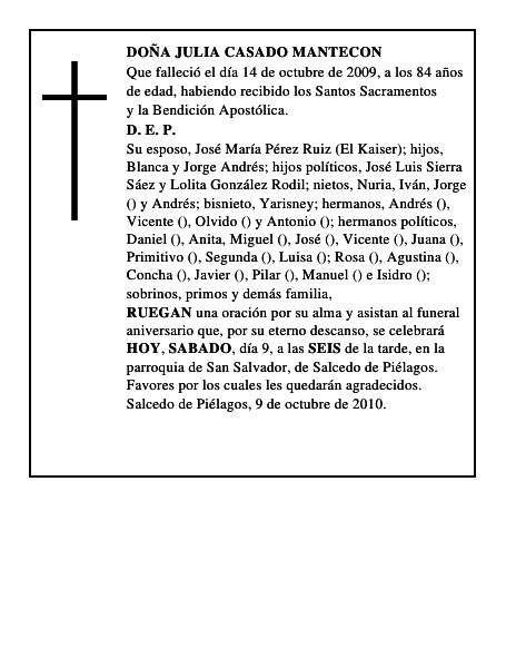 DOÑA JULIA CASADO MANTECON