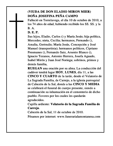 DOÑA JOSEFINA PEÑA CAMPO