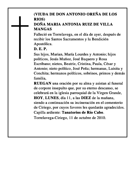 DOÑA MARIA ANTONIA RUIZ DE VILLA MANGAS