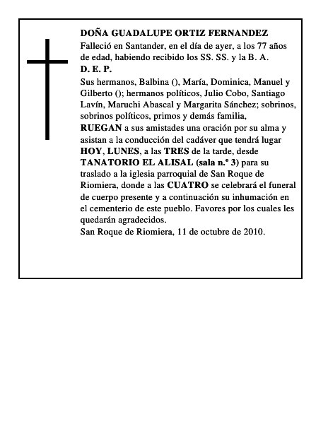 DOÑA GUADALUPE ORTIZ FERNANDEZ