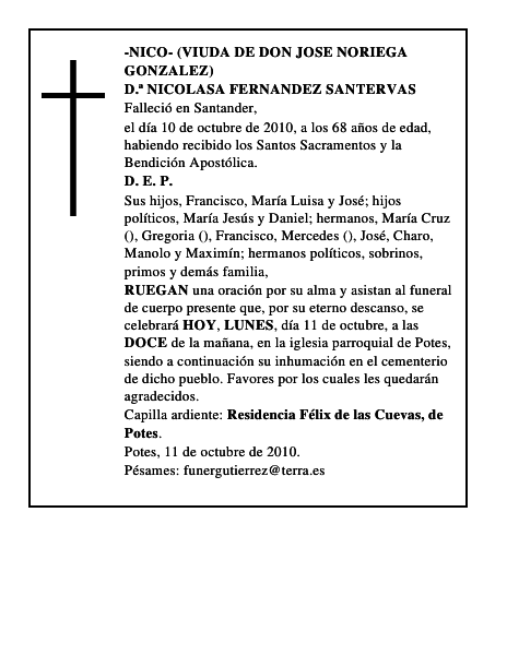 D.ª NICOLASA FERNANDEZ SANTERVAS