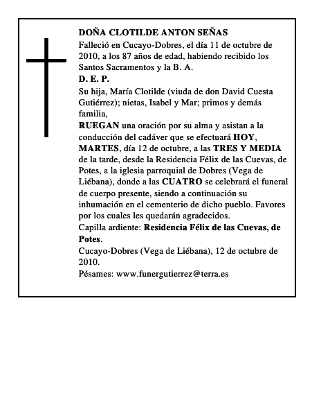 DOÑA CLOTILDE ANTON SEÑAS