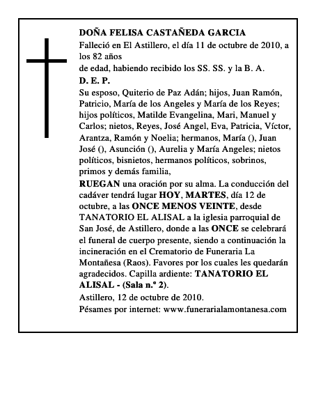 DOÑA FELISA CASTAÑEDA GARCIA