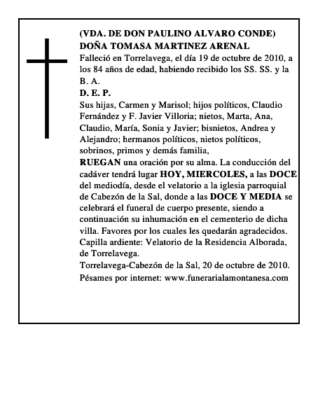 DOÑA TOMASA MARTINEZ ARENAL